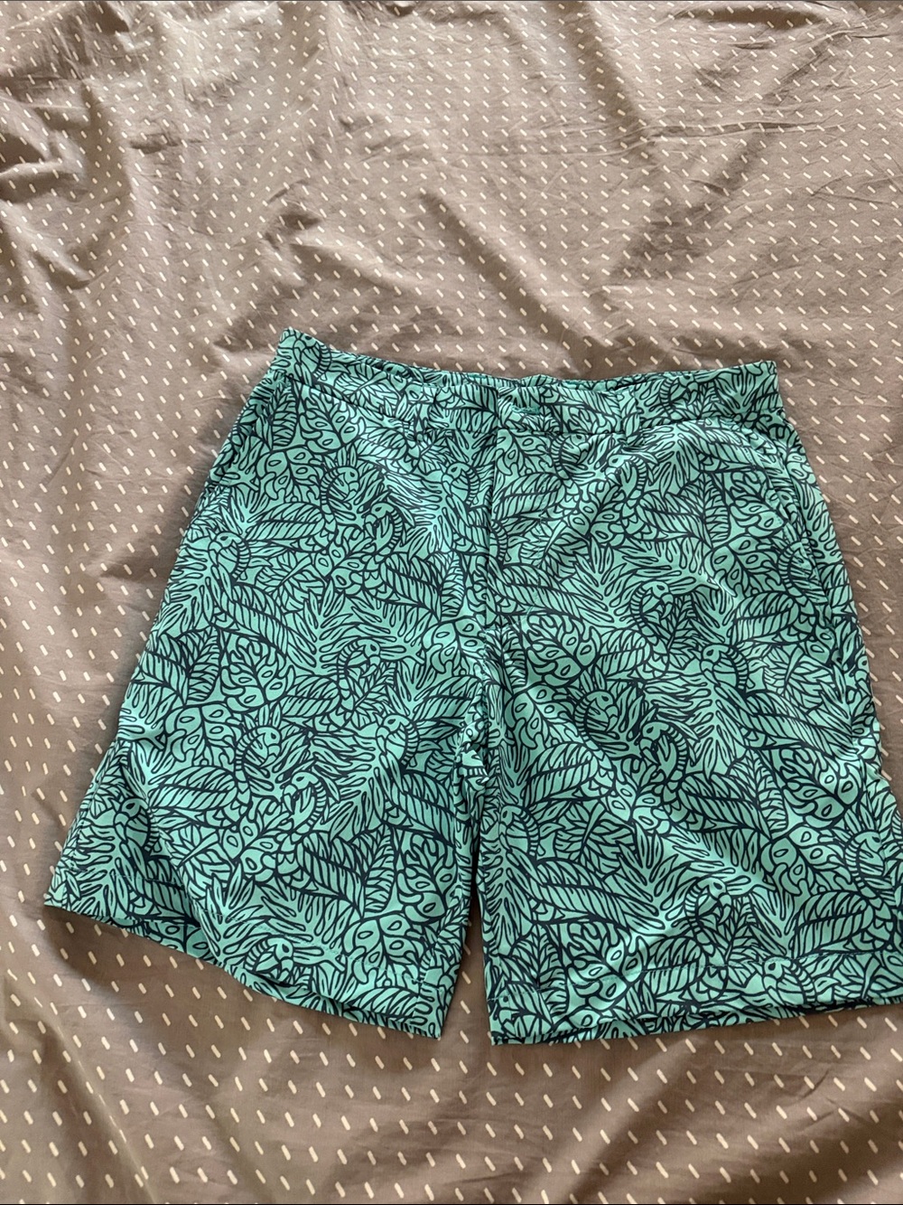 Vineyard Vines Teal Leaf-Print Flat Front Shorts